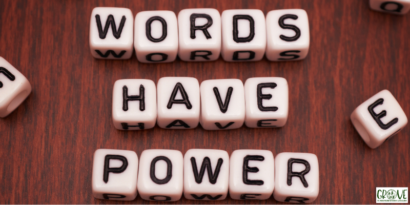 image of cubes with letters on spelling 'words have power'