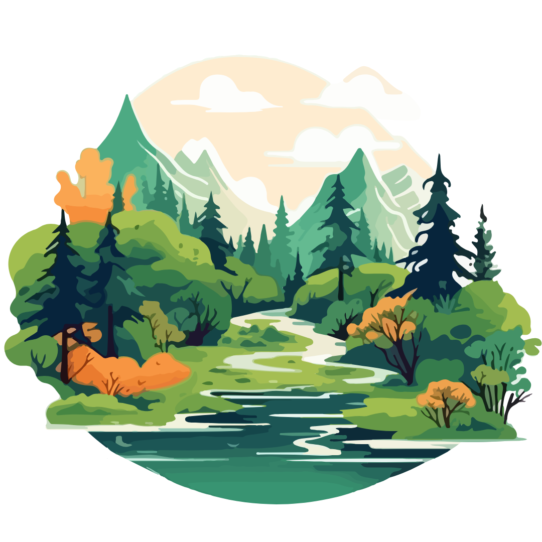 painted image of forest and river
