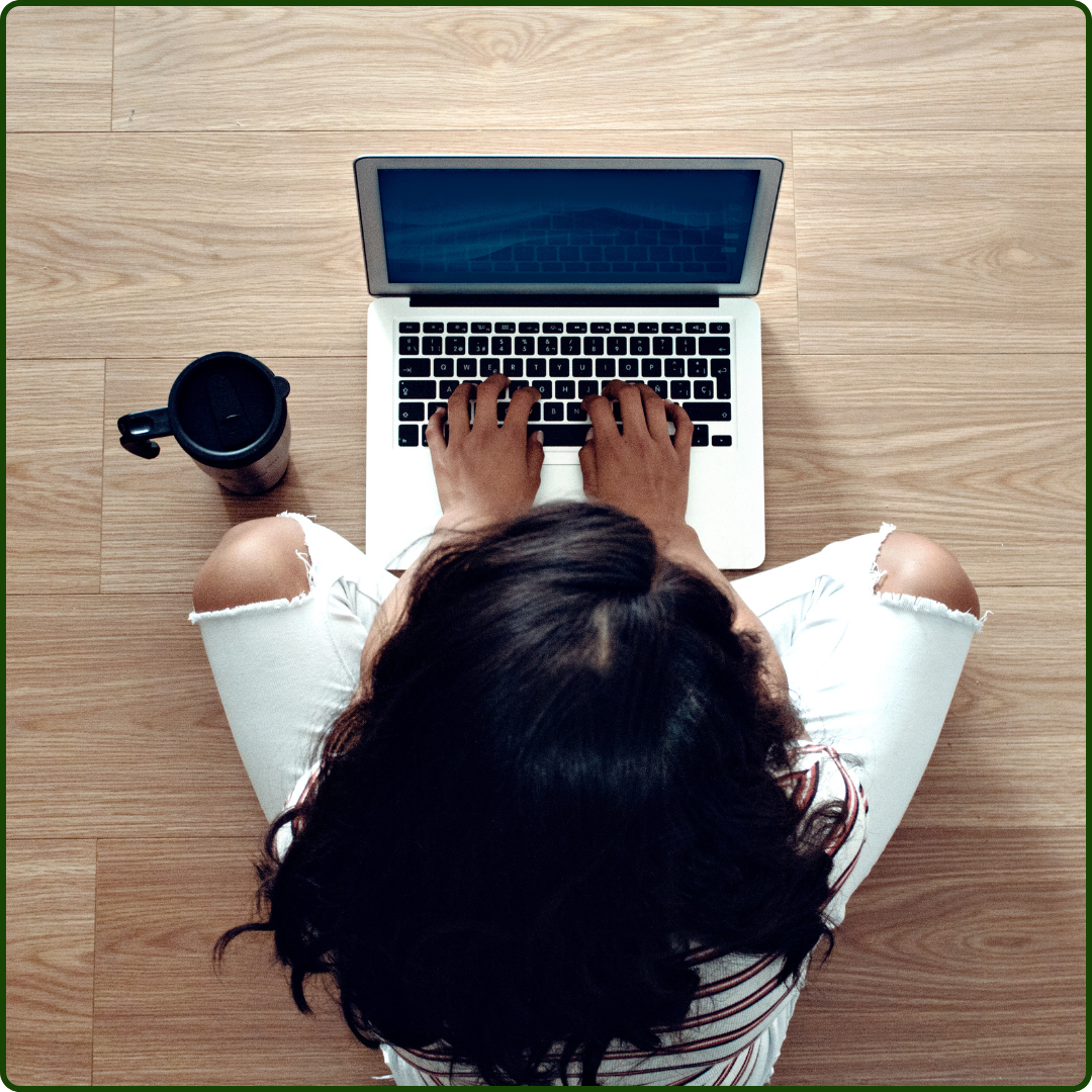 birdseye view of young person on computer